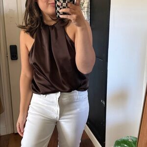 Ann Taylor Loft Halter Brown Tank Sateen. Size M